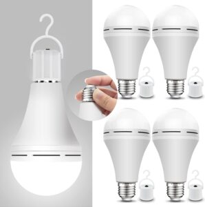 Neporal 4 Pack Emergency-Rechargeable-Light-Bulb, Stay Lights Up When Power Failure, 1200mAh 15W 80W Equivalent LED Light Bulbs for Home, Camping